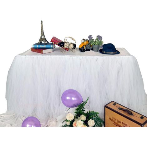Tischrock Tüll 91cm Weiß Romantisch für Babyparty Hochzeit Geburtstag Party Deko