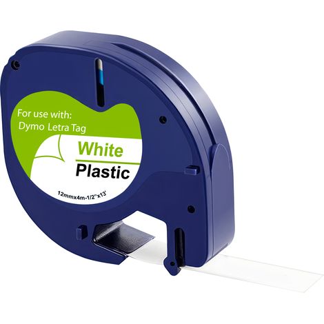 Ruban Blanc compatible Dymo LetraTag - Etiquette plastique 91201 12mm x 4m Phonillico® (1/5)