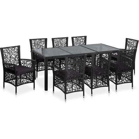 9-tlg. Garten-Essgruppe Poly Rattan Schwarz vidaXL