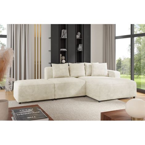 Ecksofa Designersofa MEGAN XS inkl. Hocker Stoff Poso Creme Ottomane Rechts (1/3)