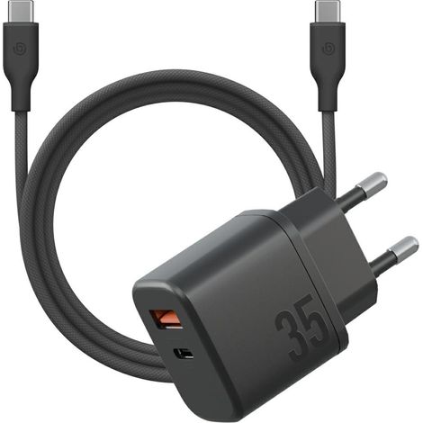 Kit Bazic Goport Velox 1xUSB-C 1xUSB-A Cargador de pared GaN de 35W con cable trenzado Negro (1/5)