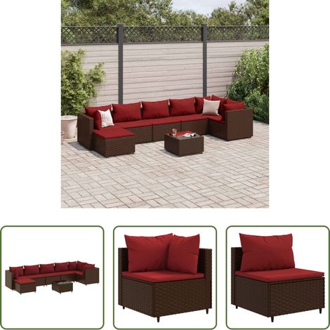 vidaXL Rattanmöbel - 8-tlg. Garten-Lounge-Set mit Kissen Braun Poly Rattan (1/5)