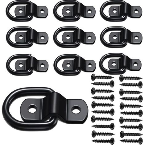 Anchor D-ring 1/4" Heavy Duty Trailer Anchor Bolt Ring 1200 LBS Capacity Trailer Map Tower Anchor Bracket Hook Kit for SUV, RV, Camper, Van Car Boat Motorcycle Surface Mount, Black