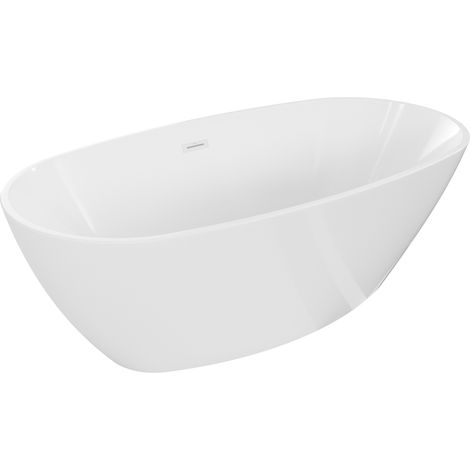 Baignoire autoportante Mexen Eris 155 x 80 cm, blanche, débordement blanc - 53441558000-20 (1/5)