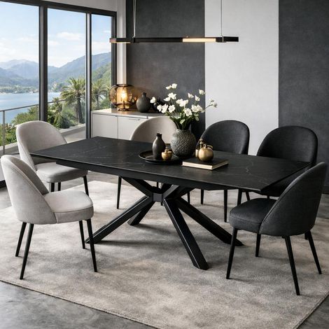 Table extensible en céramique marbrée noire 160-240 cm ORIS (1/5)