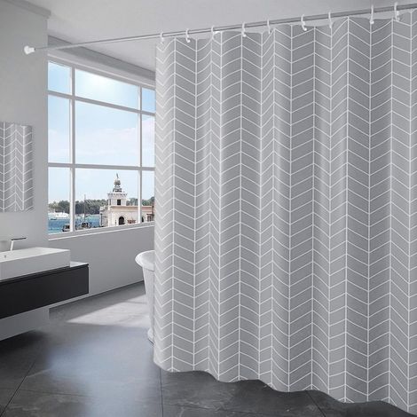 Rideau de douche 180 x 180 cm, tissu polyester imperméable, lavable en machine, avec 12 crochets, gris (1/5)