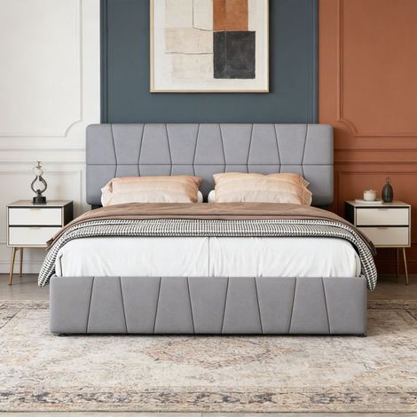 Bett Erwachsene - POCKETPOP - 160x200 cm - Graues Velours - 4 Schubladen