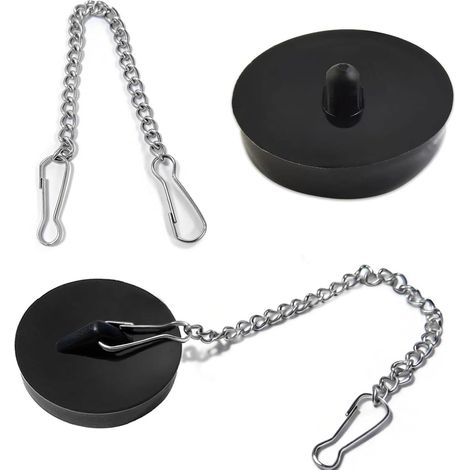 Lot de 2 bouchons de vidange en caoutchouc avec chaîne de 50 cm, bouchons de vidange pour évier, baignoire, cuisine, salle de bain, (40–45 mm, noir) (1/5)