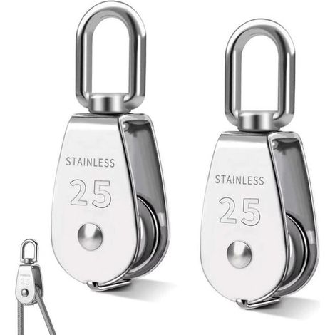 Jeu de 2 poulies de levage M25 - rotation à 360° en acier inoxydable - avec 1 roulement à billes - poulie de retour en acier (1/5)