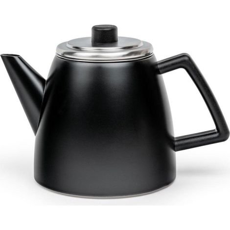 Bredemeijer Petite théière noire de 1,1 litre, de acier inoxydable, double paroi, avec filtre à thé de thé, pour une dégustation plus longue. (1/2)