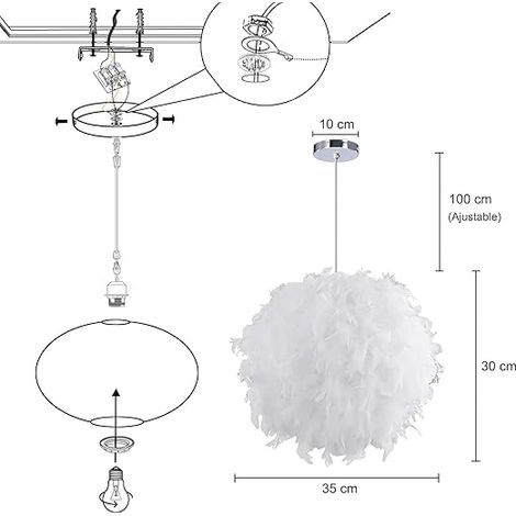 Ø 30cm blanc plume lampe à suspension luminaire chambre à coucher (1/5)