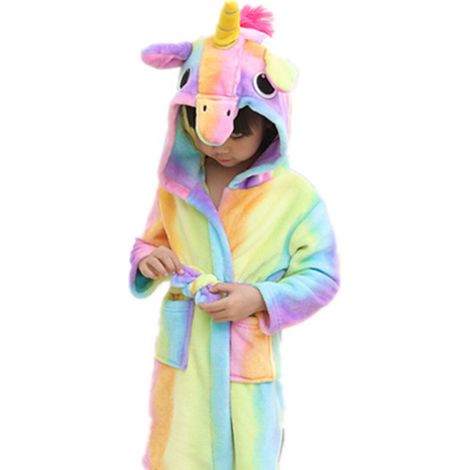 Peignoir en flanelle pour enfant, manches longues, tenue parent-enfant à thème animal, nouveau style, pyjama/vêtements d'intérieur pour bébé Pégase arc-en-ciel, peignoir Pégase arc-en-ciel, taille 100 (1/5)