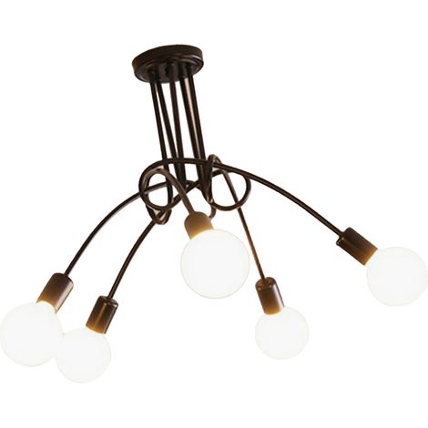 Suspension lustre plafond industrielle contemporaine en fer décoratif design montage rapide pour bureau chambre salon cuisine 5 bras noir (1/4)