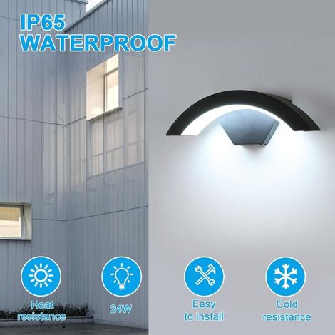 Applique murale LED extérieure 24W en aluminium, IP65, blanc froid – Jardin, couloir, forme lune