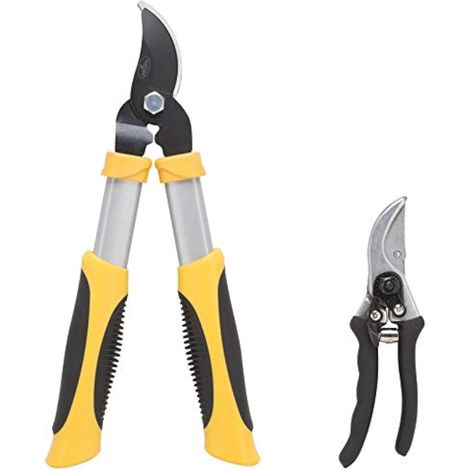 Ensemble d'élagueur et de sécateur – Lames en acier au carbone très résistantes traitées thermiquement – Coupe de 3,8 cm de diamètre