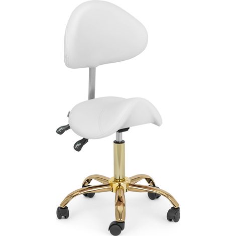 Siège selle 51-65 cm 150kg Blanc/doré siège selle de cheval Tabouret à roulettes (1/5)