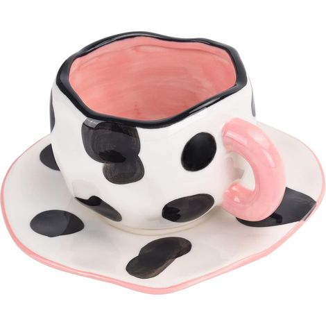 Este juego de taza y platillo de cerámica presenta un creativo diseño de flor de fresa y tiene una capacidad de 300 ml. (1/4)