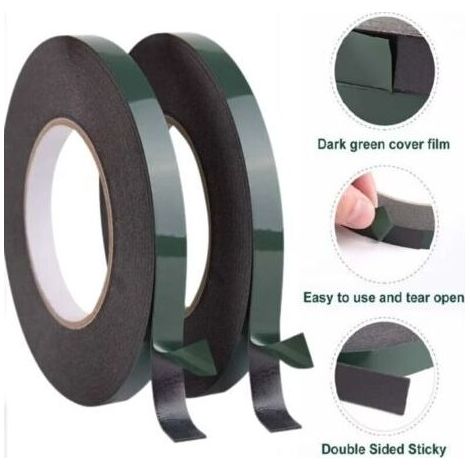 2 rouleau 12mm uban Adhésif Double Face en Mousse Noire,Rouleaux de Ruban de Montage étanche pour les Garnitures de Voitures,Plaques D'immatriculation (10m chaque rouleau) (1/4)