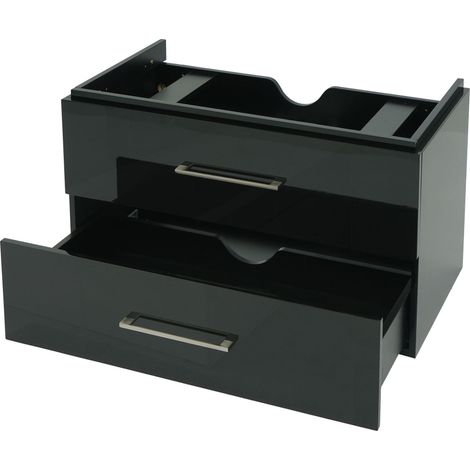 Mueble de lavabo suspendido de 90 cm con 2 cajones de cierre suave sifón empotrado estilo moderno contrachapado negro brillo 040010530 (1/5)