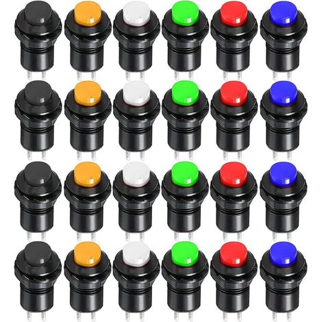 24 Stück 12-mm-Drucktaster mit Verriegelung (SPST EIN/AUS, AC 250 V/1,5 A, 125 V/3 A), abschließbare Mini-Rund-Wippschalter für Autohupe, PC, Tischlampe, Türklingel (1/5)