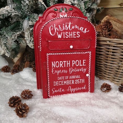 39cm Red with White Detail Christmas Santa Metal Post Box (1/5)