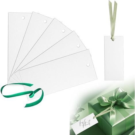Set di 50 segnaposto per matrimonio, vuoti all'interno, con nastro verde salvia. Di dimensioni adeguate, semplici, freschi e personalizzabili, ideali per fidanzamenti, matrimoni e altri eventi. (1/5)