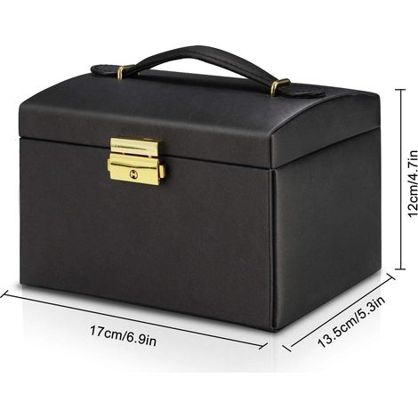 Jewellery Box, Jewellery Case with 3 Levels PU Leather Lockable for Watches Rings and Chains Noir (1/5)