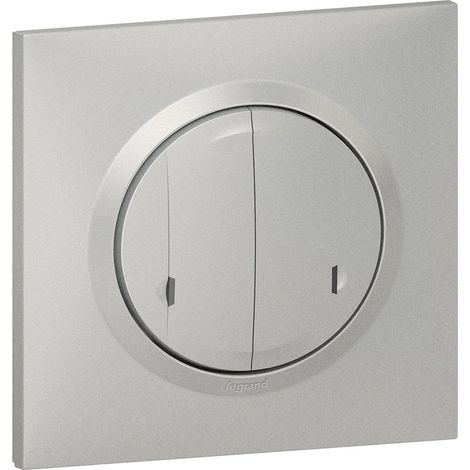 Interrupteur Double sans Fil On/Off pour Éclairage et Prises Connectés Complet Fixation Adhésive, Support, Enjoliveur, Plaque Finition Aluminium 199259 (1/5)