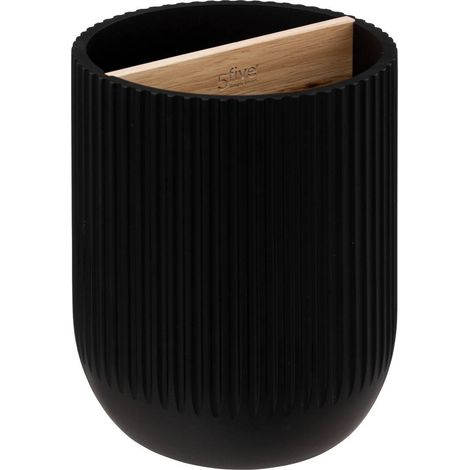 5Five Simply Smart – Pot à ustensiles 2 compartiments en polyrésine noir – Accessoire de rangement cuisine – Dimensions 13.3x13.3x17.8 cm – Poids 0.89 kg