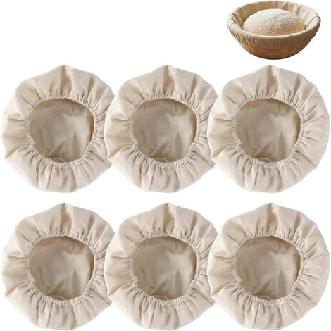 SnelShoppen - Lot de 6 inserts en lin pour paniers à pain, formes rondes et ovales, beige, revêtement antiadhésif pour la fermentation du pain maison (1/5)