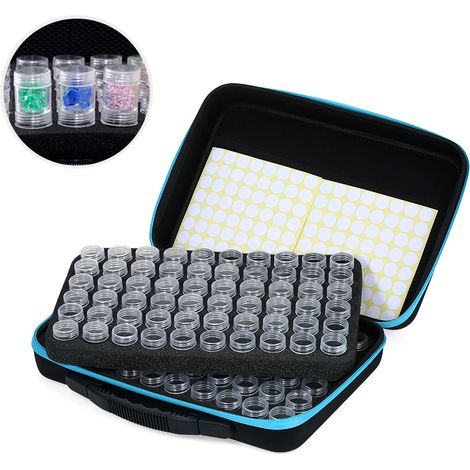 EVA-Diamant-Aufbewahrungsbox mit 120 transparenten Kunststofffläschchen für Malzubehör, Nagelkunst-Strasssteine und mehr. Große Handtasche mit Reißverschluss. (1/5)