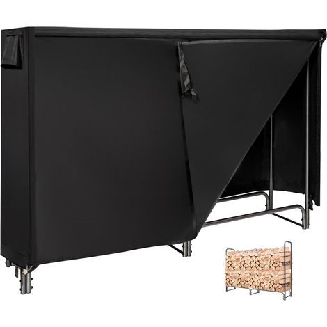 Porte-Bûches Extérieur 24360106cm, avec Housse en PVC Imperméable, Range-bûches Bois de Chauffage Hauteur 122,5CM Extérieur, Noir (192x35,5CM)(Etagère non incluse) (1/5)