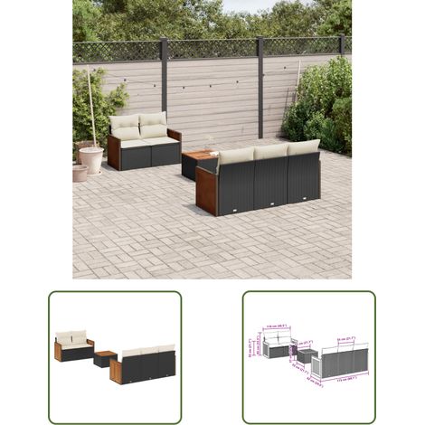 The Living Store Salon de jardin 6 pcs avec coussins noir résine tressée - Ensemble Salon De Jardin - Meuble Extérieur - Jardin Design - Mobilier Résinier - Chaise Lounge (1/3)
