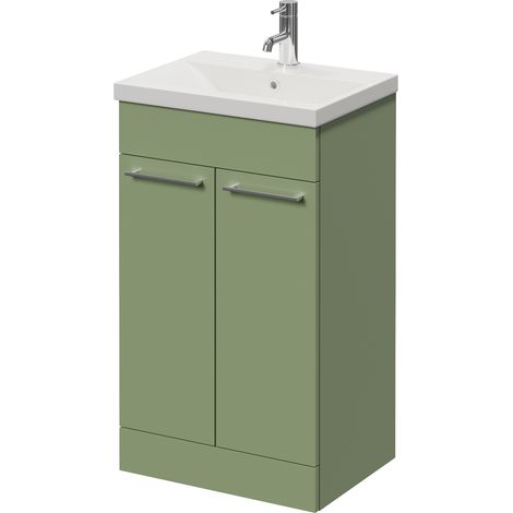 Napoli 390 Olive Green 500mm 2 Door Vanity Unit with Glide Basin - 500mm - Chrome 160mm Handle