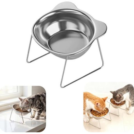 Gamelle surélevée en métal 15 x 10,5 cm - bol antidérapant pour chat, argent (1/5)