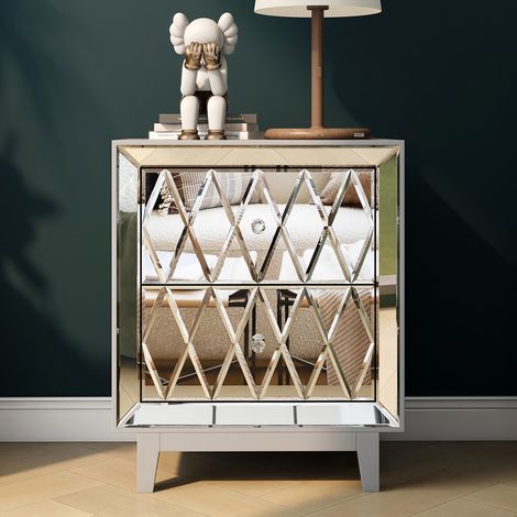 Table de chevet avec design miroir géométrique, style moderne et élégant pour chambre (1/5)