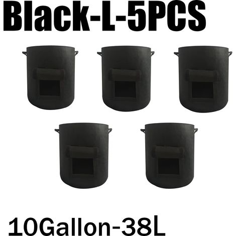 (Noir - L - Lot de 5) 3 styles de sacs de culture en feutre non tissé pour plantes, pots de pommes de terre, serres et autres légumes. Outils de culture verticale hydratants. (1/4)