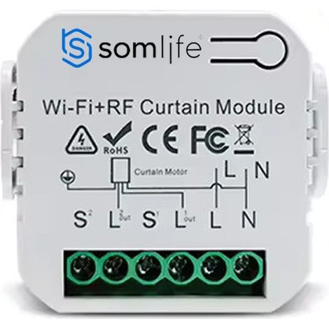 Commutateur SomLife de volet et rideau  Wifi Rf Tuya Smart Life Module pour volet roulant 433 mhz