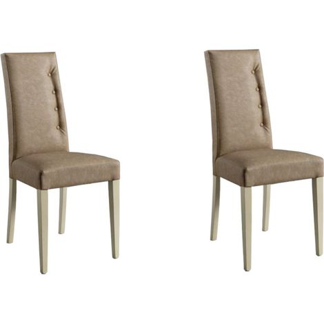 Sedia ecopelle nuvolato con 4 bottoni laterali gambe in legno SIDE Tortora Set da 2 (1/3)