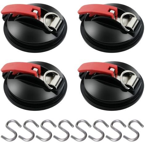 4 Pièces Ancre à Ventouse avec Fixation du Crochet d'Arrimage, 8 Crochets de Fixation en S, Crochet de Fixation de Ventouse Auvent pour Tentes Latéral de Voiture Accessoire de Bâche de Camping