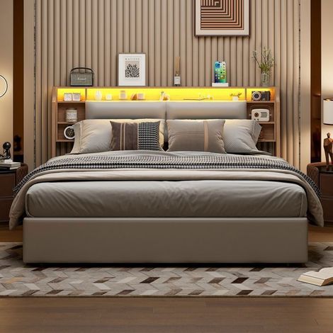 Lit Coffre 160x200 cm - TANANT - Modern - LED-Beleuchtung - Integrierter Stauraum - Kopfteil enthalten