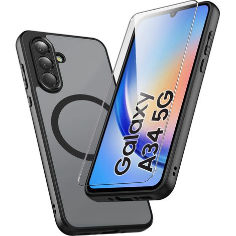 Samsung Galaxy A34 5G Hülle, MagSafe, matt schwarz + Displayschutzfolie (1/5)