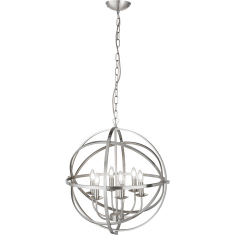 Searchlight Orbit - Luminaire suspendu sphérique à 6 ampoules au fini argent satiné, E14 (1/3)