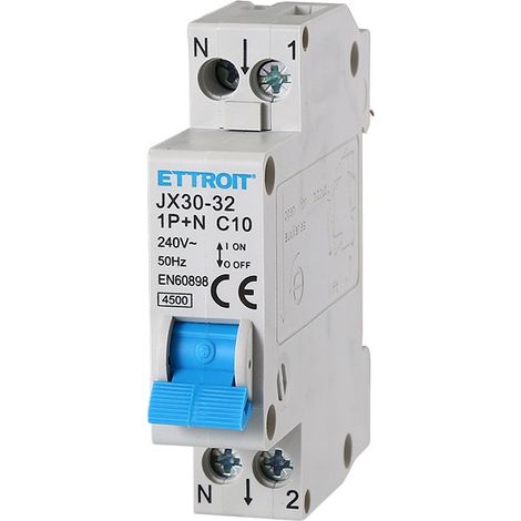 Ettroit Interruttore magnetotermico 1P+N 10A 4.5Ka 220V 1 Modulo DIN JX151040 (1/5)