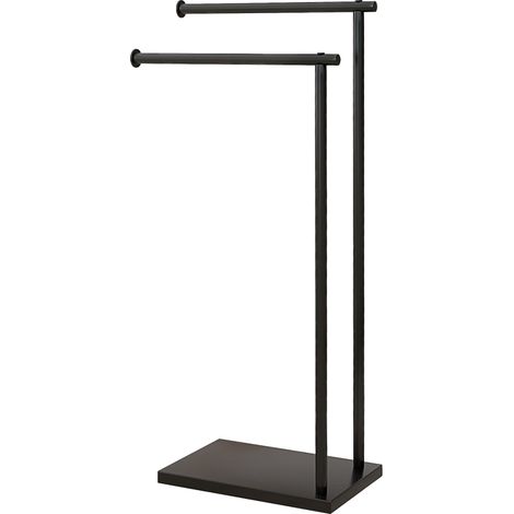 Portasciugamani da terra a L 35,5 x 20 x 78 cm doppia barra salva-spazio base zavorrata stile contemporaneo in metallo nero 210005862