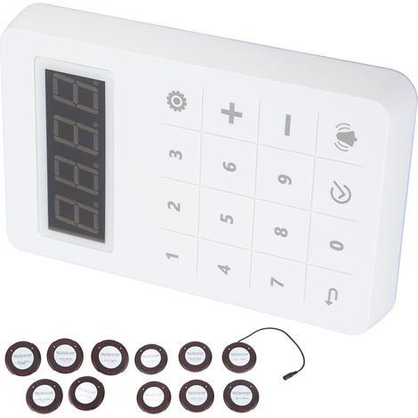 Système de radiomessagerie pour restaurant, lot de 10 radiomessageries rondes sans fil, compatible avec une large plage de tension (100-240 V), prise britannique. (1/5)