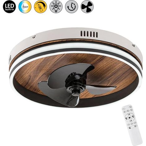 Plafonnier ventilateur LED Faustine noir/bois dimmable (1/5)