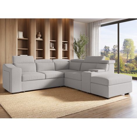 Deco In Paris – Canapé d'angle convertible en tissu beige – Grand modèle avec coffre de rangement – Dimensions 257x101x100 cm – Couchage 127x198 cm (1/5)
