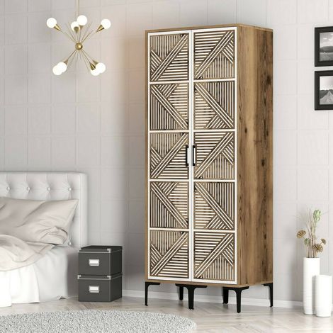 Dmora - Armario 2 puertas Dbonanse, Muebles de dormitorio, Vestidor, Armario de ropa, 80x201h48 cm, Nogal y Blanco (1/5)