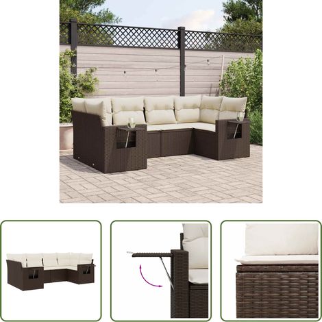 vidaXL Rattan - 6-tlg. Garten-Sofagarnitur mit Kissen Braun Poly Rattan (1/5)